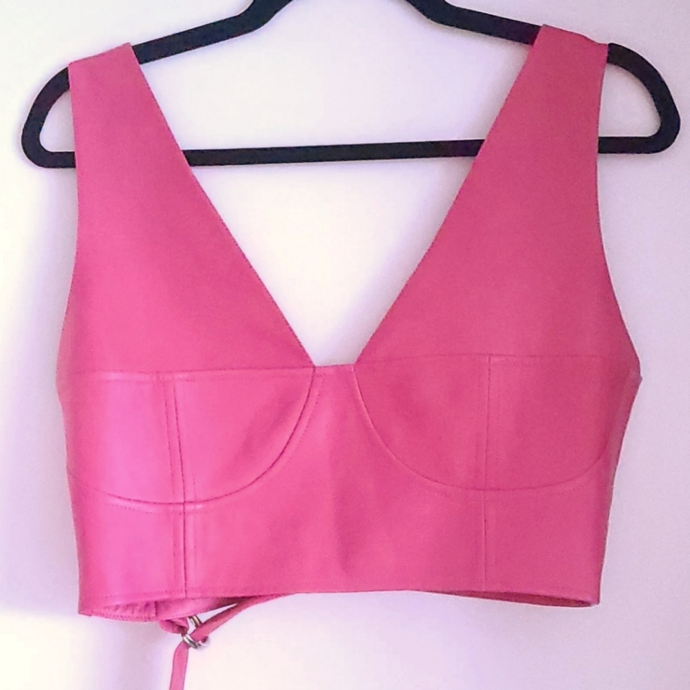 Pink leather adjustable bustier top - Picture 9 of 10